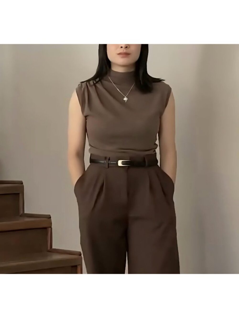New OGL - L Sandwashed Crew Neck Top Luxe Ribbed Stretch Modal Blend In Penny